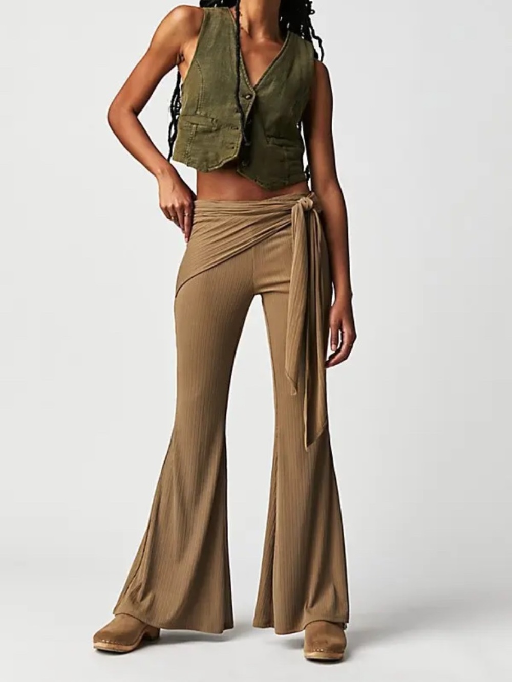 Free People Hot Nights Wrap Flare Pants - Color: Salvaged Oak - Size: Large